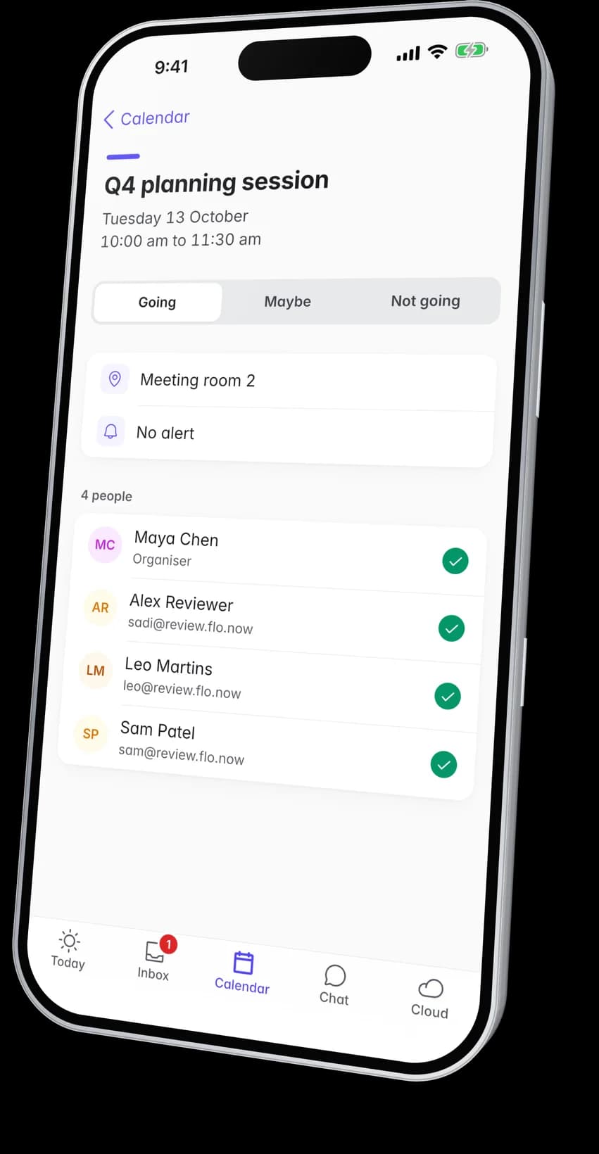 A meeting in the app with its guests and their answers